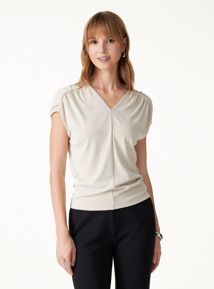 Modal Relaxed V-Neck Gathered Shoulder Top