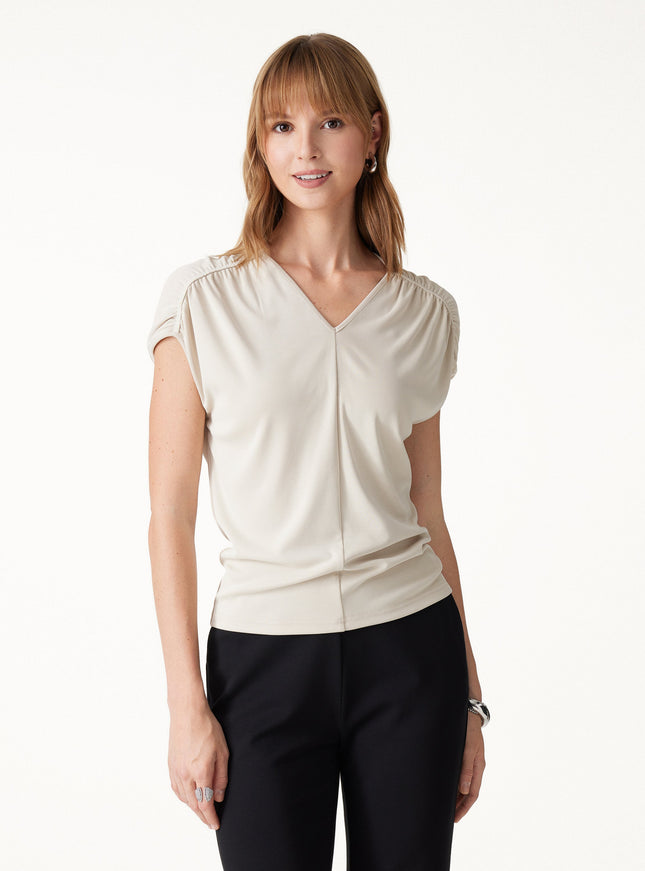 Modal Relaxed V-Neck Gathered Shoulder Top