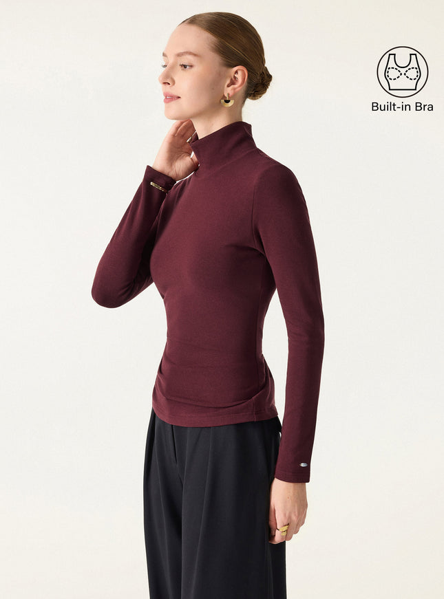Turtleneck Long Sleeve Built-In Bra Top
