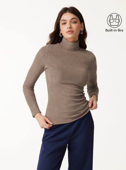 MaxWarm Turtleneck Long Sleeve Built-In Bra Top