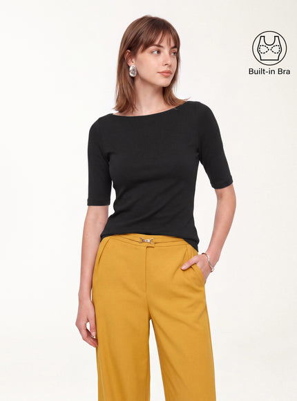 Elbow Sleeve Built-In Bra Top