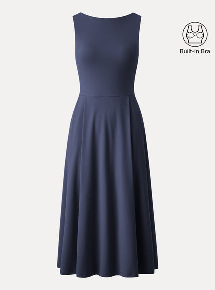 Boatneck Bamboo Ponte Bra Midi Dress with Pockets