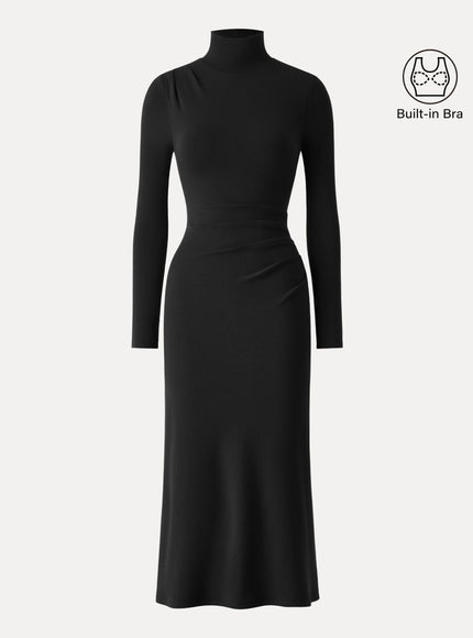 Turtleneck Tucked Midi Built-In Bra Dress
