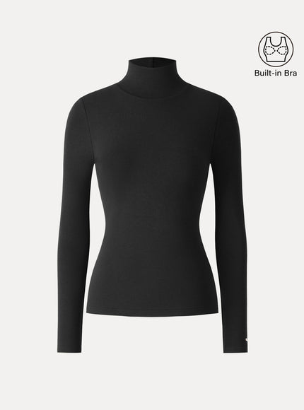 Turtleneck Long Sleeve Built-In Bra Top