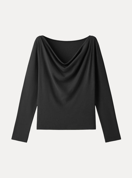 Cowl Neck Long Sleeve Draped Top