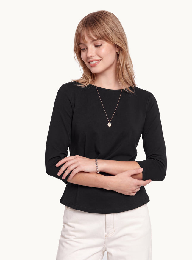 Cotton Lyocell Round Neck Tucked Top