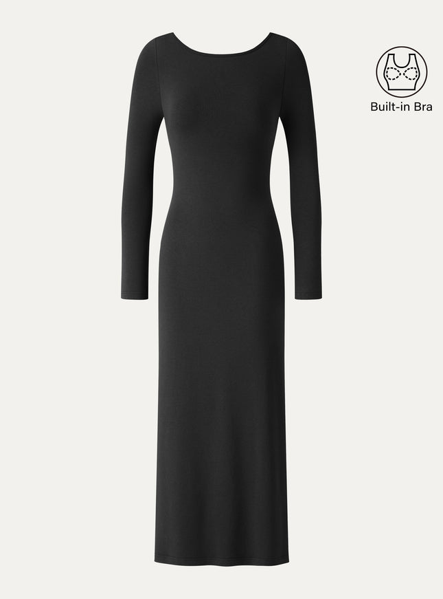Boatneck Open-Back Midi Built-In Bra Dress
