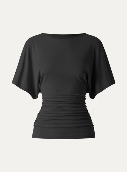 Effortless Boatneck Batwing Sleeve Side Ruched Top
