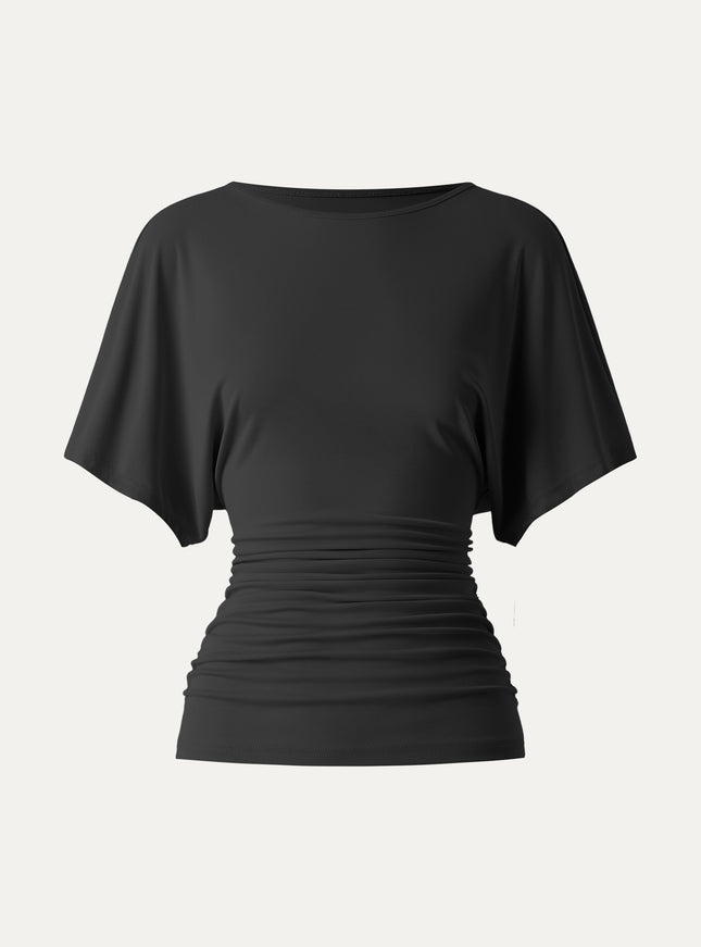 Effortless Boatneck Batwing Sleeve Side Ruched Top