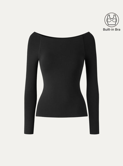 Slash Neck Raglan Sleeve Built-In Bra Top
