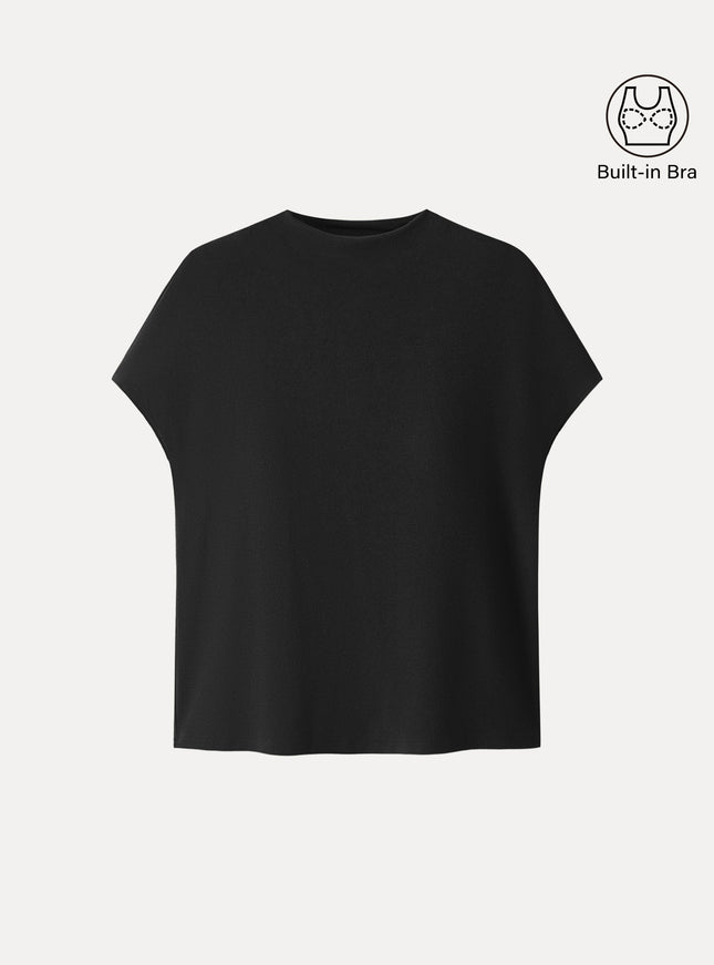 Mock Neck Short Sleeve Built-In Bra Top