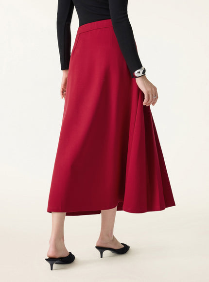 Pleated Frog Button Decor Midi A-line Skirt Limited Edition