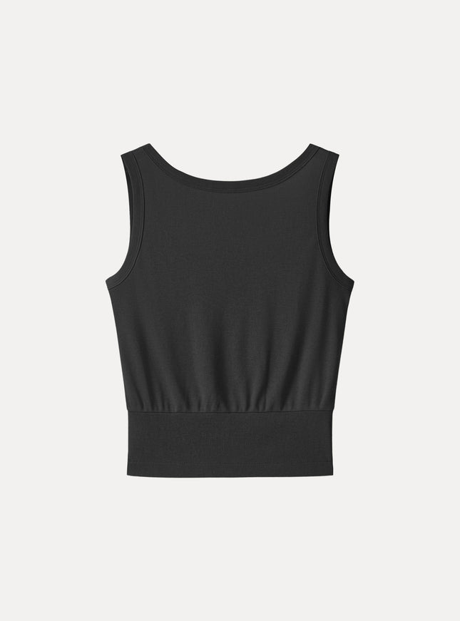 Cotton-Linen Blend Reversible Boatneck Low Back Top