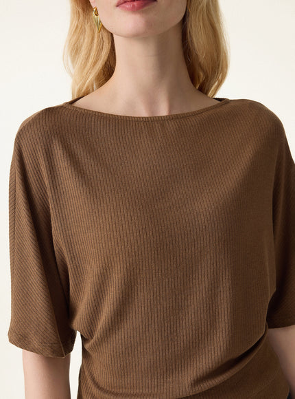 Soft Ribbed Boatneck Relaxed Top
