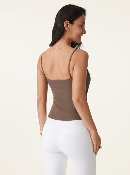 Scoop Neck Gathered Spaghetti Built-In Bra Tank