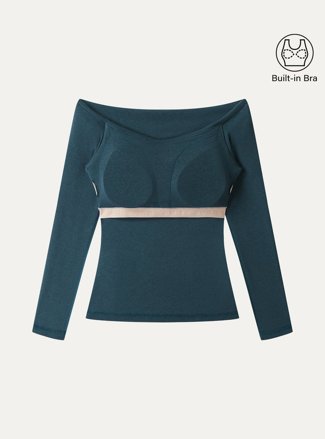 Surplice Long Sleeve Ruched Built-In Bra Top