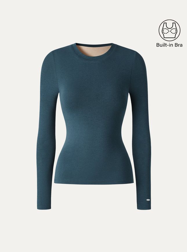 Crewneck Long Sleeve Built-In Bra Top