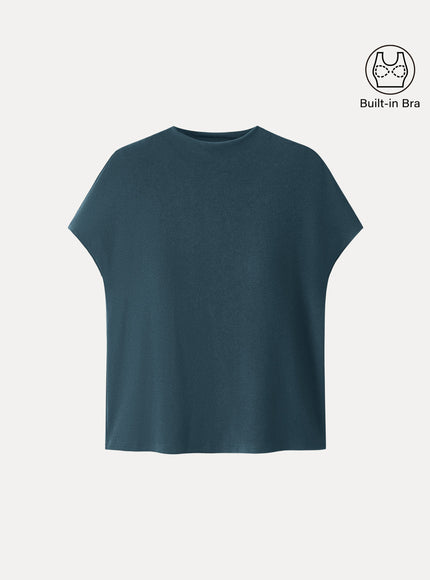 Mock Neck Short Sleeve Built-In Bra Top