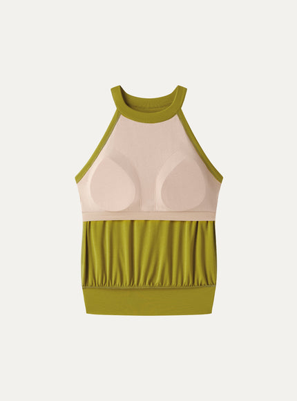 Halter Neck Banded Hem Built-In Bra Tank