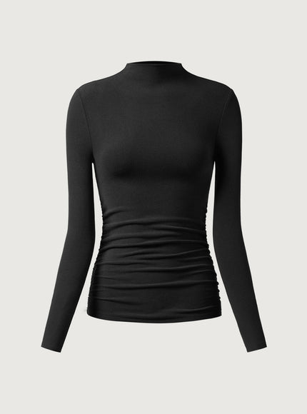 Ruched Sides Tuckable Mockneck Top