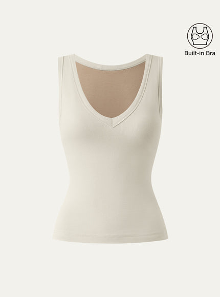 Stretchy V-neck Cotton Built-In Bra Tank