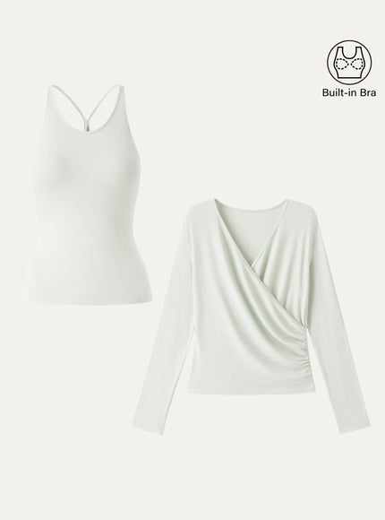 Two-Piece Set Cami with Surplice Ruched Built-In Bra Top