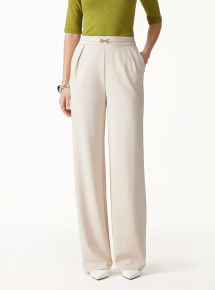 Ponte High-Rise Wide-Leg Pants with Pockets - Fog Beige