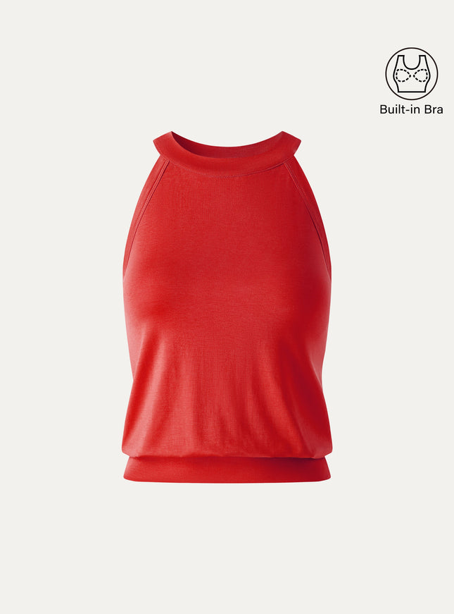Halter Neck Banded Hem Built-In Bra Tank