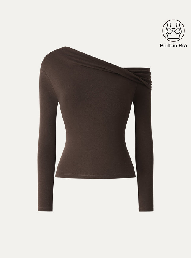 Convertible Neck Long Sleeve Built-In Bra Top