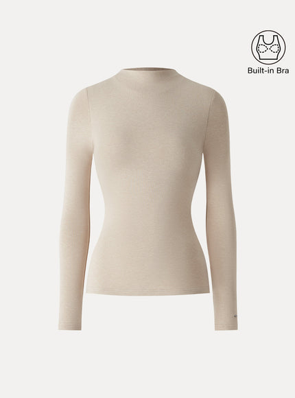 Mockneck Long Sleeve Built-In Bra Top