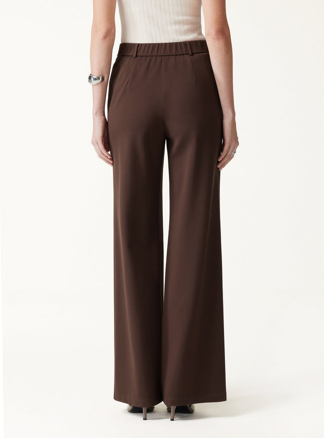 Ponte Mid-Rise Wide-Leg Pants with Pockets - Hickory Brown