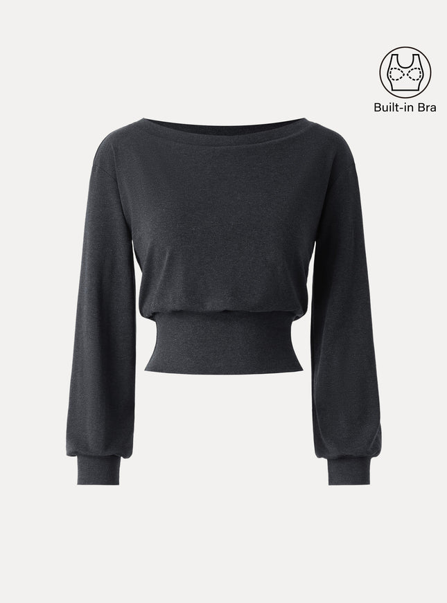 Non-Itchy Wool Blend Boatneck Built-In Bra Top