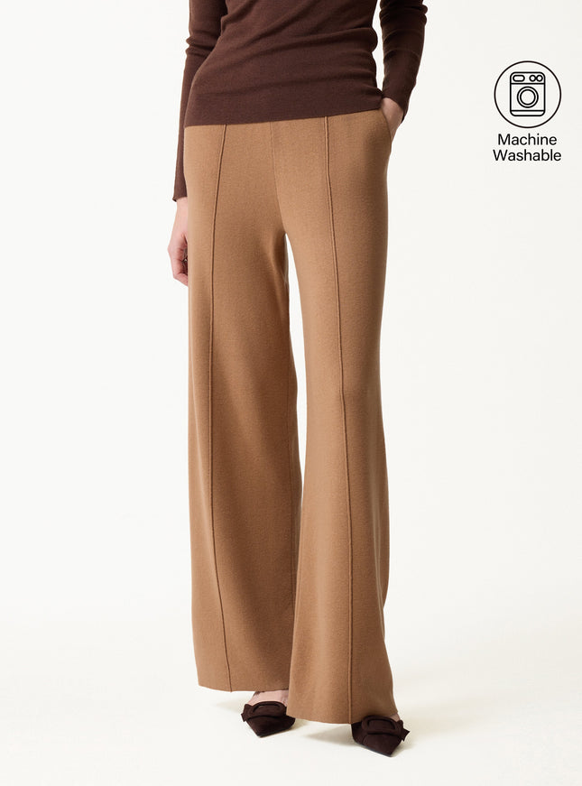 Merino Blend High-Rise Pintuck Wide-Leg Pants with Pockets