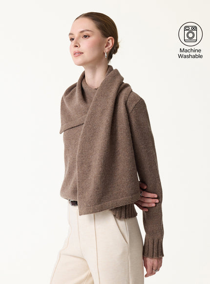 Merino Blend Plush Sweater with Removable Scarf