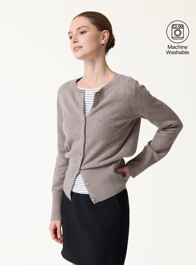 100% Merino Wool Crew Neck Long Sleeve Button-Front Cardigan
