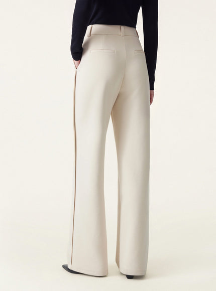 Stretchy Mid Rise Fly-Front Wide Leg Trouser