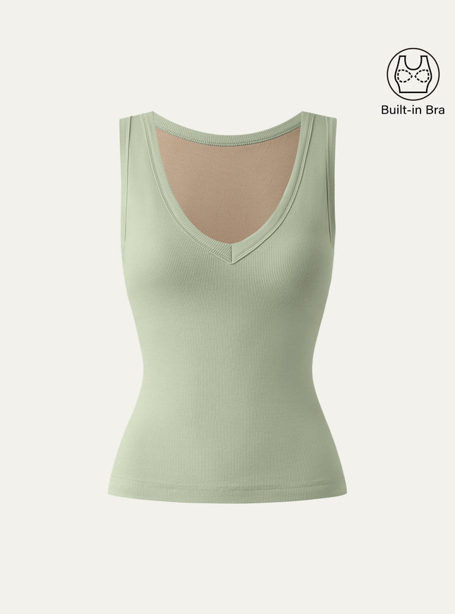 Stretchy V-neck Cotton Built-In Bra Tank