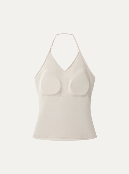 Modal Halter Neck Surplice Ruched Bandless Built-In Bra Top