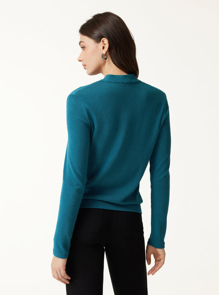 V-Neck Long Sleeve Tucked Shoulder Top