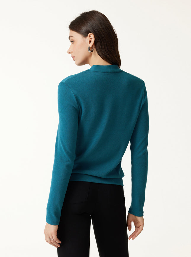 V-Neck Long Sleeve Tucked Shoulder Top