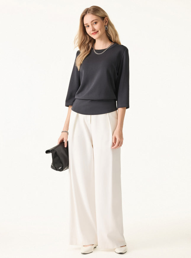 Sandwashed Spacer Crewneck 3/4 Sleeve Top