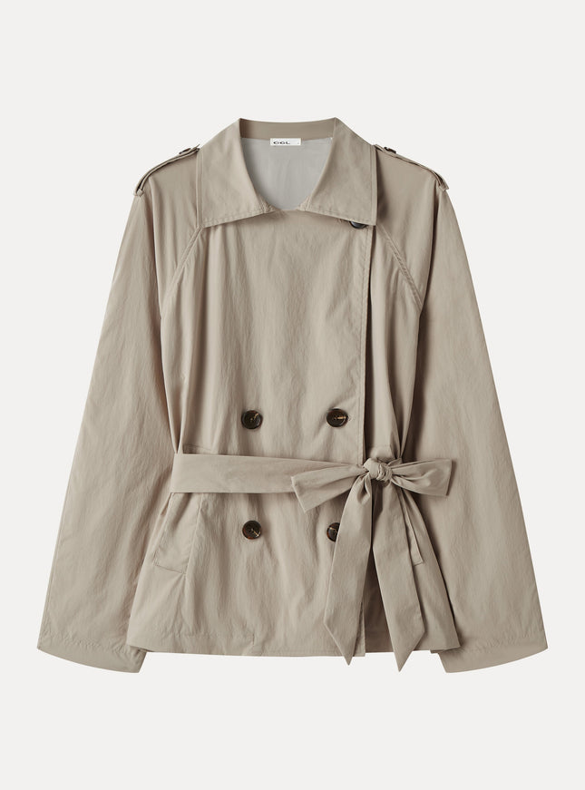 Packable Water-Repellent Peak Collar Trench Jacket with Pockets