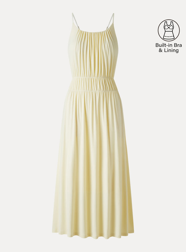 Vacay Gathered U-Neck Spaghetti Midi Built-In Bra Dress with Pockets