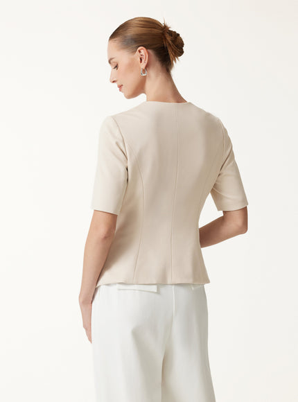 Ponte Office Round Neck Elbow Sleeve Jacket with Pockets