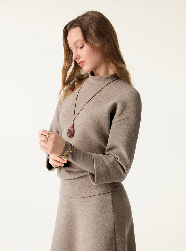 Mockneck Sleeve-Warmer Top