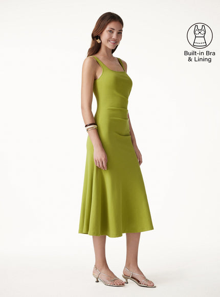 Square Neck Tucked Open Back Built-In Bra Dress