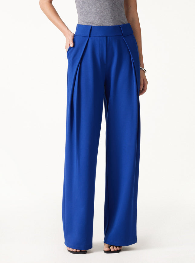 2Pcs Set Surplice Elbow Sleeve Top & Mid-Rise Wide-Leg Tuck Pants with Pockets
