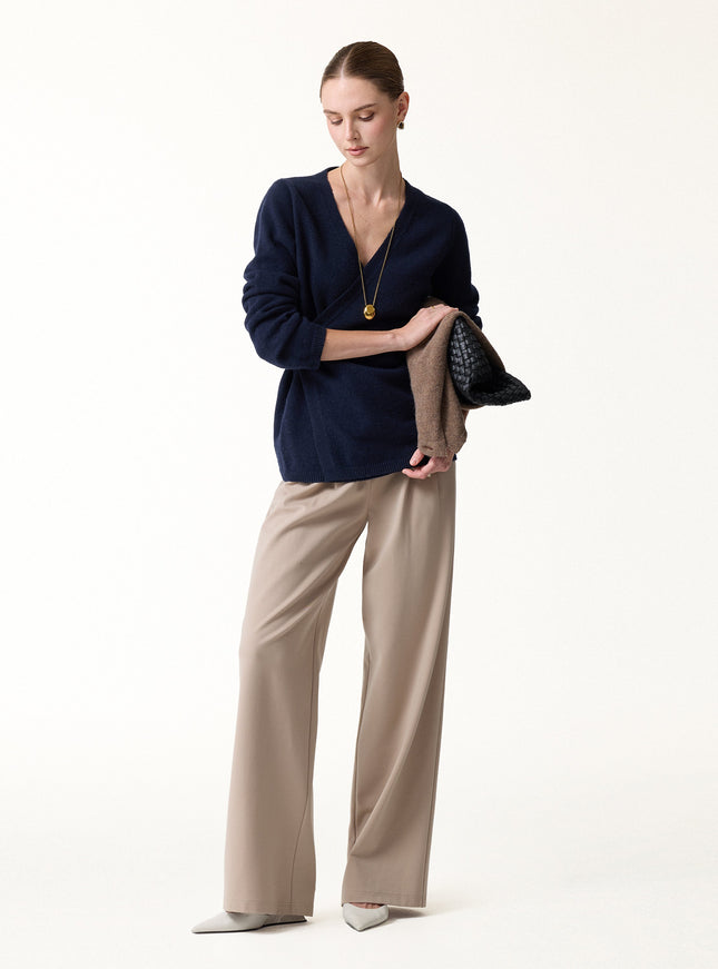 Merino-Blend V-Neck Long Sleeve Wrap Sweater