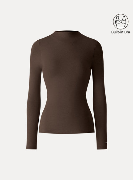 Mockneck Long Sleeve Built-In Bra Top