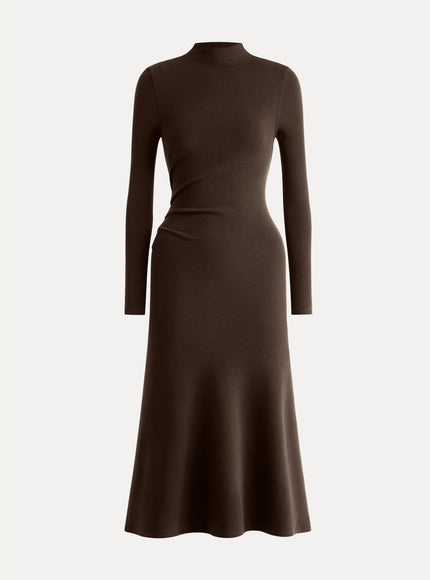 Mock Neck Long Sleeve Ruched Mermaid Midi Dress